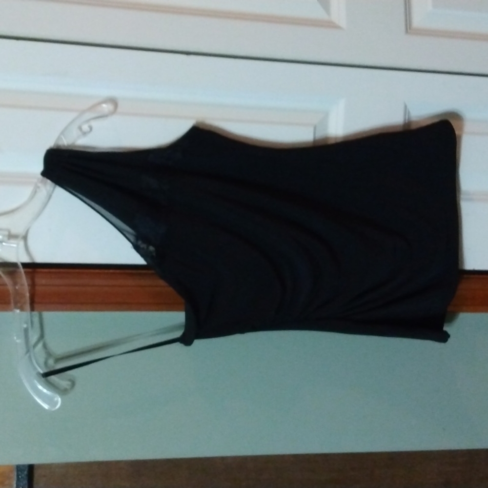 White House black market one shoulder black silky top